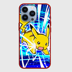 Чехол для iPhone 13 Pro Пикачу бежит с молниями, цвет: 3D-красный