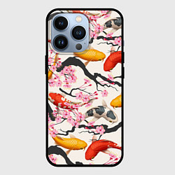 Чехол для iPhone 13 Pro Карпы кои в сакуре, цвет: 3D-черный