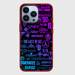 Чехол для iPhone 13 Pro Неоновые лого игр, цвет: 3D-красный