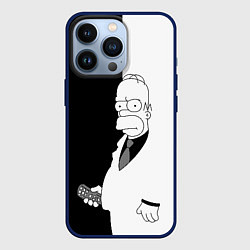 Чехол для iPhone 13 Pro Гомер Симпсон - в смокинге - black and white, цвет: 3D-тёмно-синий