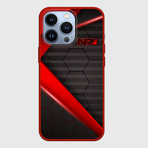 Чехол iPhone 13 Pro Mass Effect N7 / 3D-Красный – фото 1