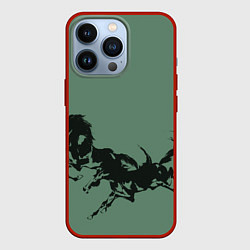 Чехол для iPhone 13 Pro Черные кони, цвет: 3D-красный