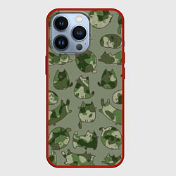 Чехол для iPhone 13 Pro Камуфляж с котиками хаки, цвет: 3D-красный