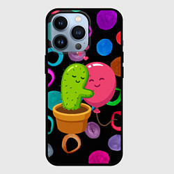Чехол для iPhone 13 Pro Влюбленные кактус и шарик, цвет: 3D-черный