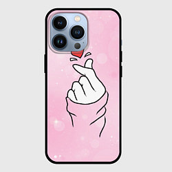 Чехол для iPhone 13 Pro Сердечко пальцами, цвет: 3D-черный