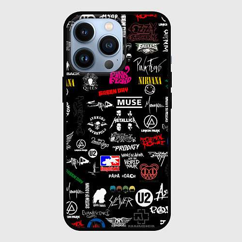 Чехол iPhone 13 Pro ЛОГОТИПЫ РОК ГРУПП / 3D-Черный – фото 1