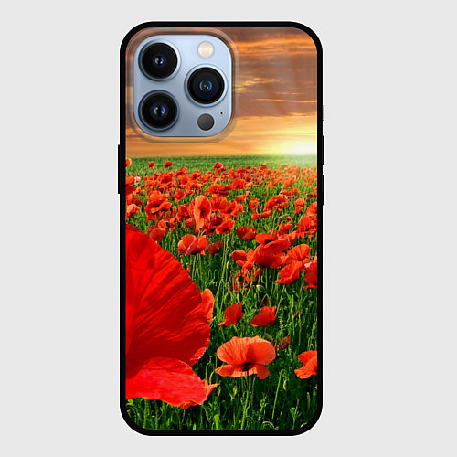 Чехол iPhone 13 Pro Красный мак на закате / 3D-Черный – фото 1