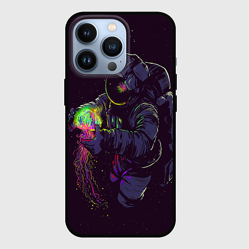 Чехол iPhone 13 Pro Медуза и космонавт / 3D-Черный – фото 1