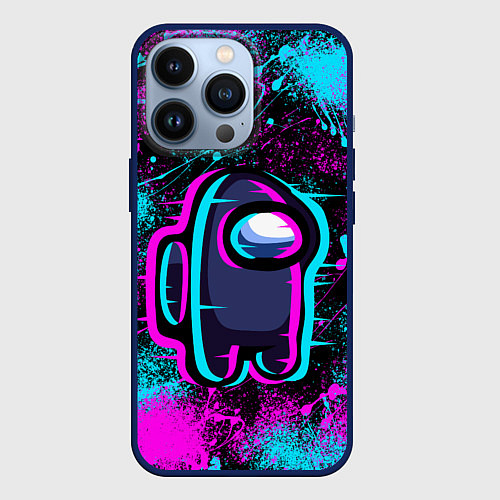 Чехол iPhone 13 Pro NEON AMONG US / 3D-Тёмно-синий – фото 1