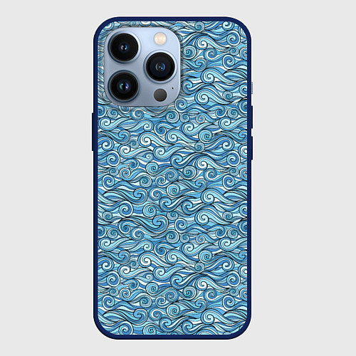 Чехол iPhone 13 Pro Море волнуется / 3D-Тёмно-синий – фото 1