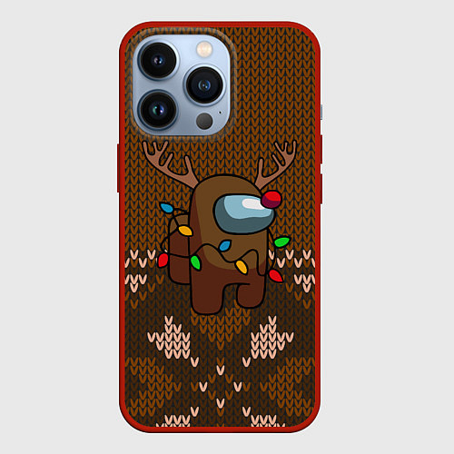 Чехол iPhone 13 Pro Among Us Merry Christmas Z / 3D-Красный – фото 1