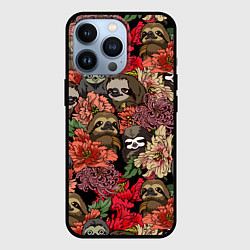 Чехол iPhone 13 Pro Ленивец & Цветочки