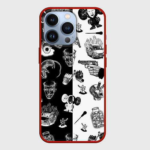 Чехол iPhone 13 Pro КРОВОСТОК ТАТУИРОВКИ ЧБ / 3D-Красный – фото 1