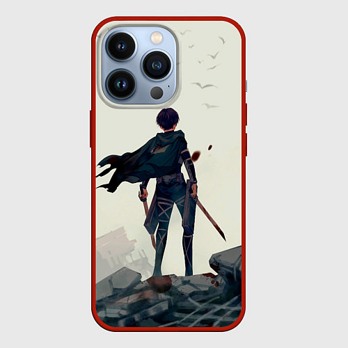 Чехол iPhone 13 Pro Атака титанов Леви / 3D-Красный – фото 1