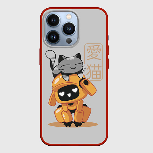 Чехол iPhone 13 Pro Cat and Robot ЛСР / 3D-Красный – фото 1