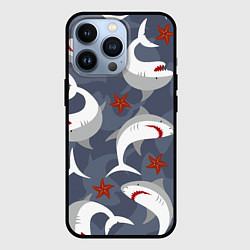 Чехол для iPhone 13 Pro Акулы, цвет: 3D-черный