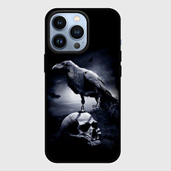 Чехол для iPhone 13 Pro ЧЕРЕП И ВОРОН, цвет: 3D-черный