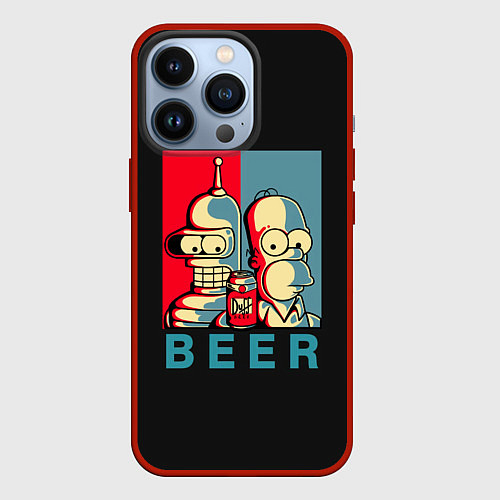 Чехол iPhone 13 Pro Гомер х Бендер / 3D-Красный – фото 1