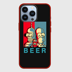 Чехол для iPhone 13 Pro Гомер х Бендер, цвет: 3D-красный