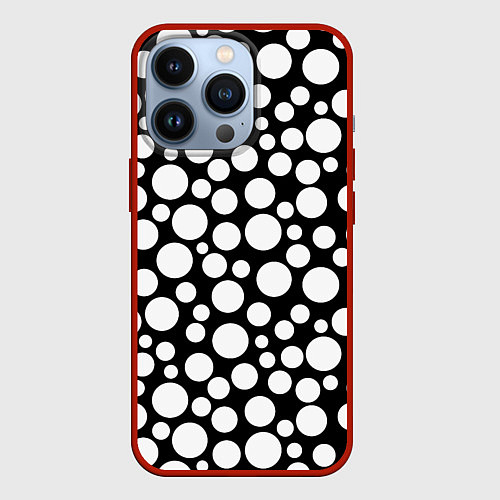 Чехол iPhone 13 Pro Черно-белый горох / 3D-Красный – фото 1