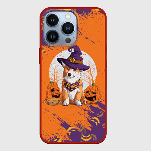 Чехол iPhone 13 Pro Корги на хэллоуине / 3D-Красный – фото 1