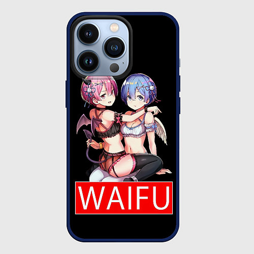 Чехол iPhone 13 Pro Рем и рам вайфу Re zero ahegao / 3D-Тёмно-синий – фото 1