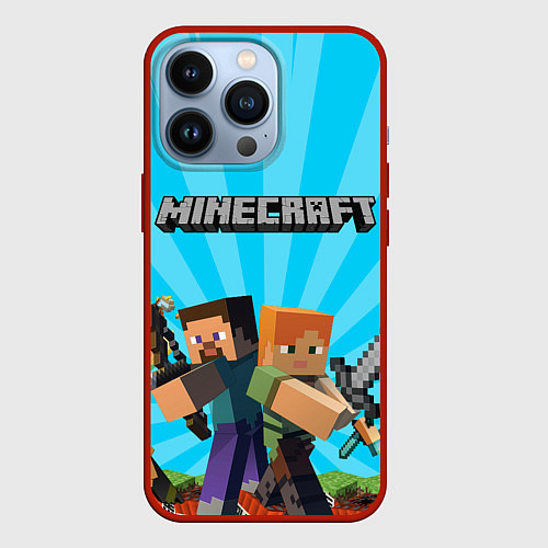 Чехол iPhone 13 Pro МАЙНКРАФТ ГЕРОИ ИГРЫ MINECRAFT / 3D-Красный – фото 1