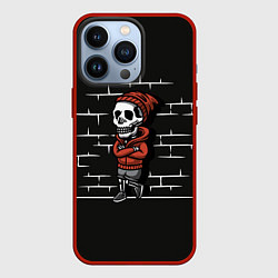 Чехол для iPhone 13 Pro Скелет у стены, цвет: 3D-красный