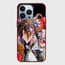 Чехол для iPhone 13 Pro Чжун Ли в цветах Genshin impact, цвет: 3D-красный
