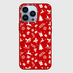 Чехол для iPhone 13 Pro НОВОГОДНИЙ УЗОР КРАСНО БЕЛЫЙ, цвет: 3D-красный
