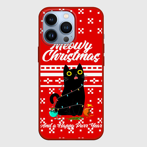 Чехол iPhone 13 Pro MEOW CHRISTMAS / 3D-Красный – фото 1