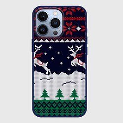 Чехол для iPhone 13 Pro СВИТЕР С ОЛЕНЯМИ DEER SWEATER, цвет: 3D-тёмно-синий