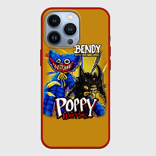 Чехол iPhone 13 Pro POPPY PLAYTIME AND BENDY AND THE INK MACHINE / 3D-Красный – фото 1