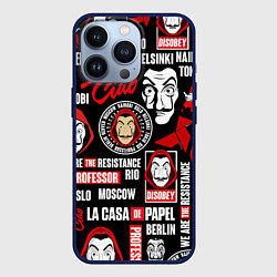 Чехол для iPhone 13 Pro БУМАЖНЫЙ ДОМ ЛОГОБОМБИНГ LA CASA DE PAPEL, цвет: 3D-тёмно-синий