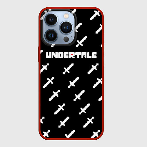 Чехол iPhone 13 Pro UNDERTALE LOGO СРАЖЕНИЕ, МЕЧИ / 3D-Красный – фото 1