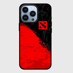 Чехол для iPhone 13 Pro DOTA 2 RED LOGO, БРЫЗГИ КРАСОК, цвет: 3D-черный