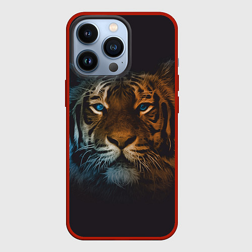 Чехол iPhone 13 Pro Тигр с голубыми глазами / 3D-Красный – фото 1