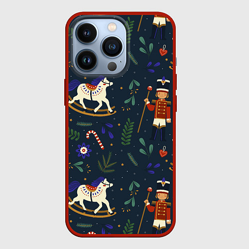Чехол iPhone 13 Pro Щелкунчик паттерн с лошадкой / 3D-Красный – фото 1