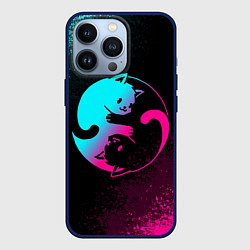 Чехол для iPhone 13 Pro ИНЬ ЯНЬ НЕОНОВЫЕ КОТИКИ, цвет: 3D-тёмно-синий