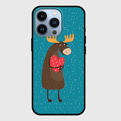 Чехол для iPhone 13 Pro Душевный лось с сердцем, цвет: 3D-черный