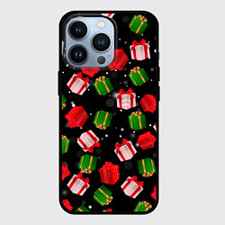 Чехол для iPhone 13 Pro Новогодние паттерн подарков, цвет: 3D-черный