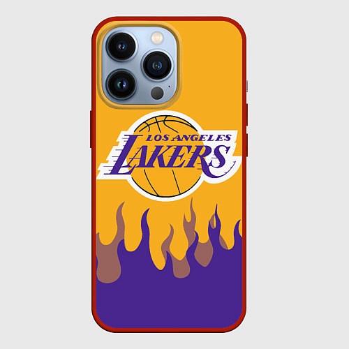 Чехол iPhone 13 Pro LA LAKERS NBA FIRE ЛЕЙКЕРС ОГОНЬ / 3D-Красный – фото 1
