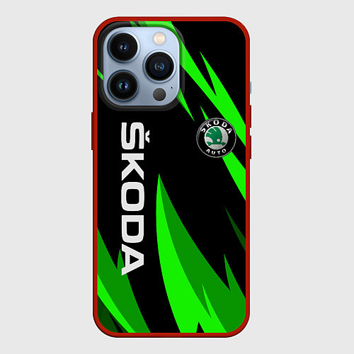 Чехол iPhone 13 Pro SKODA Логотип Узор / 3D-Красный – фото 1