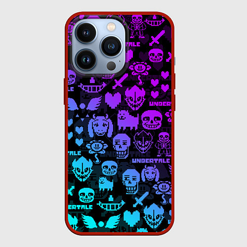 Чехол iPhone 13 Pro UNDERTALE NEON PATTERN УЗОР / 3D-Красный – фото 1