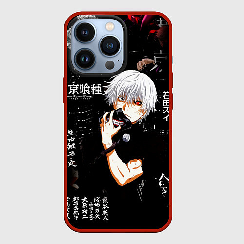 Чехол iPhone 13 Pro Токийский Гуль на фоне Иероглифов Tokyo Ghoul / 3D-Красный – фото 1