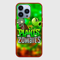 Чехол для iPhone 13 Pro Plants vs Zombies горохострел и зомби, цвет: 3D-красный