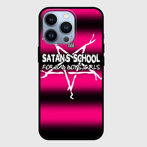 Чехол iPhone 13 Pro Satan school for bad boys and girls pink / 3D-Черный – фото 1