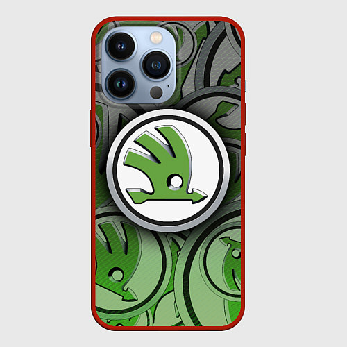 Чехол iPhone 13 Pro Skoda Carbone Pattern / 3D-Красный – фото 1