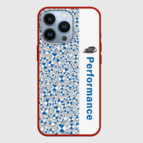 Чехол iPhone 13 Pro BMW LOGO PATTERN PERFORMANCE / 3D-Красный – фото 1