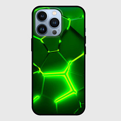 Чехол для iPhone 13 Pro 3D ПЛИТЫ НЕОН NEON GREEN HEXAGON РАЗЛОМ, цвет: 3D-черный